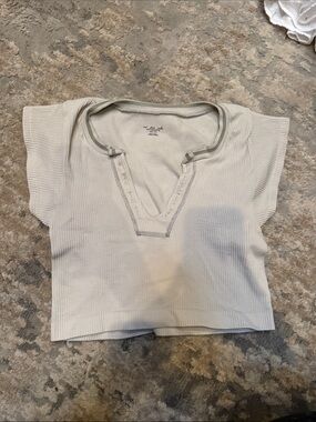 Urban Outfitters Cream Ribbed Cropped V‑Neck Top